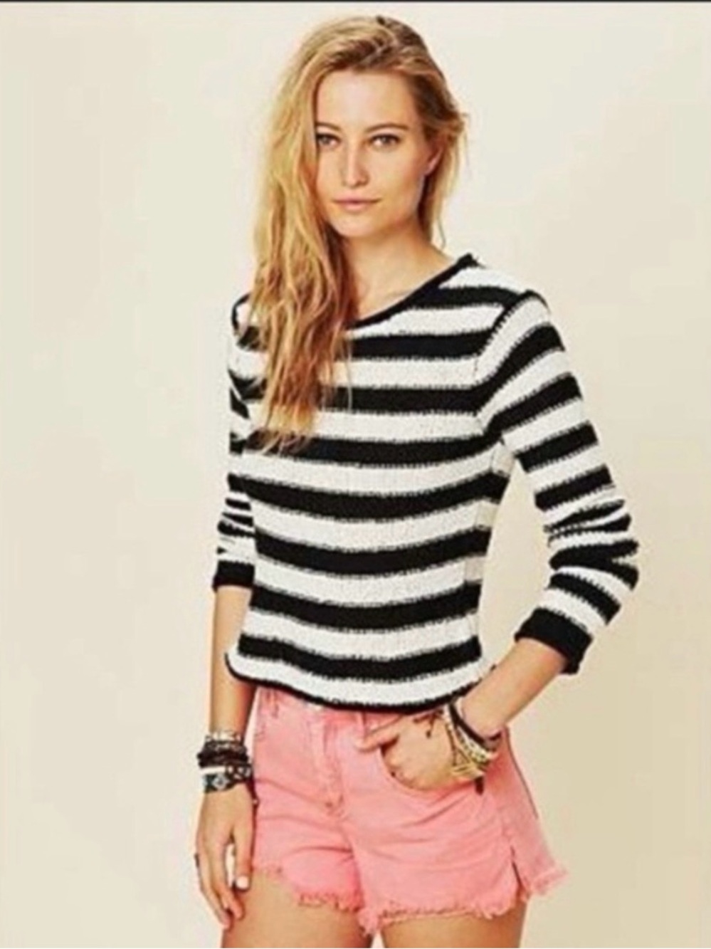 Free People Beach shake N Roll Striped Sweater black White Striped AS SEEN ON J2